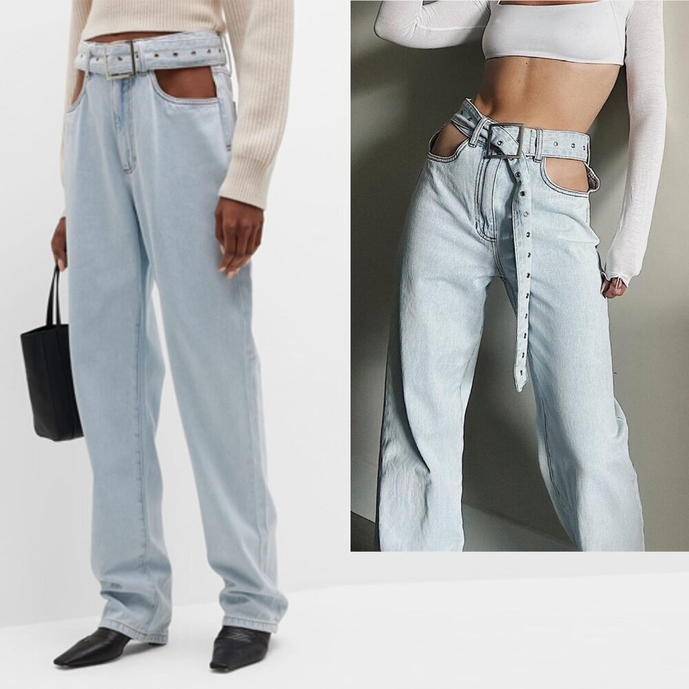 NWT New $138  We Wore What Cutout Belted Straight Jeans Size 28